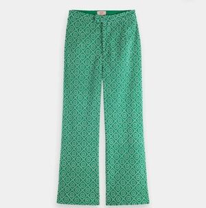 Scotch & Soda Green And White Eyelet Wide Leg Ankle Pants